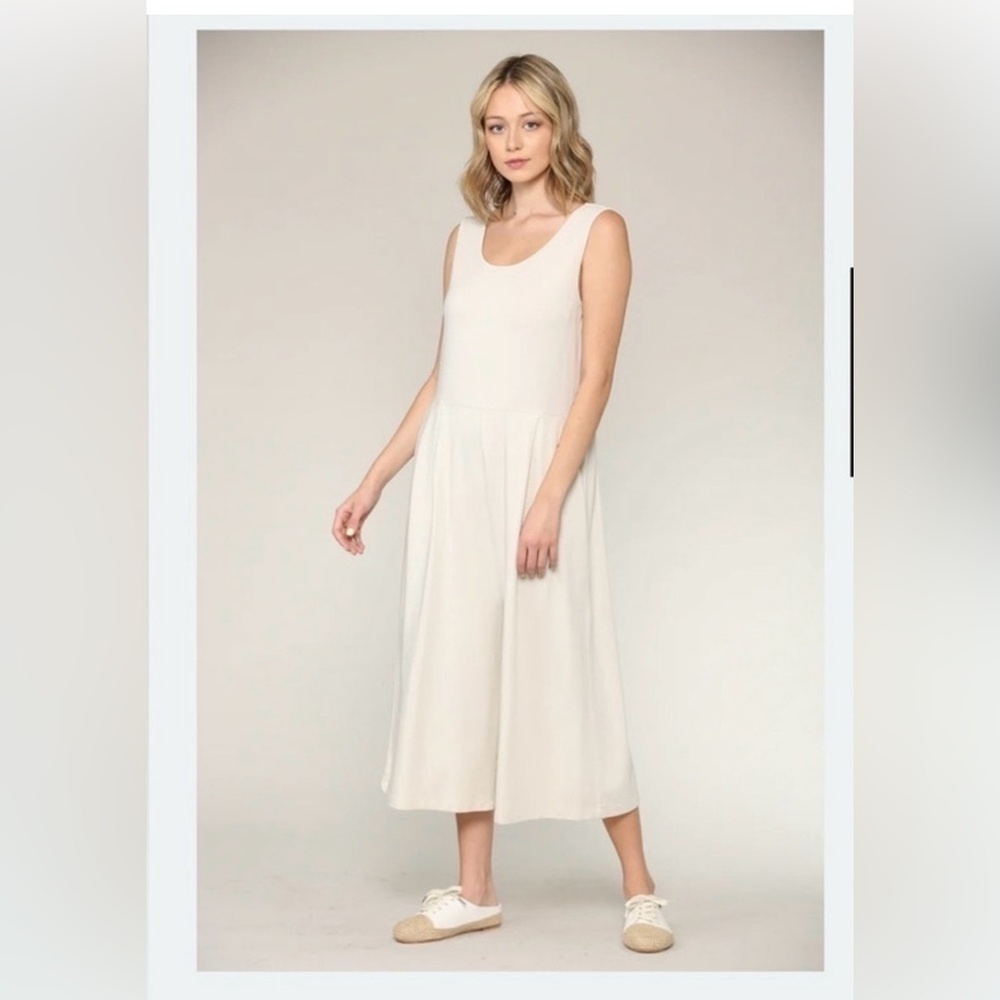 Sleeveless Cream Midi Jumpsuit